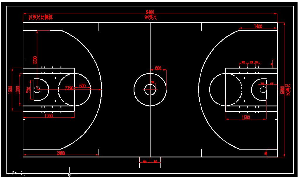 NBA籃球場地標(biāo)準尺寸畫法